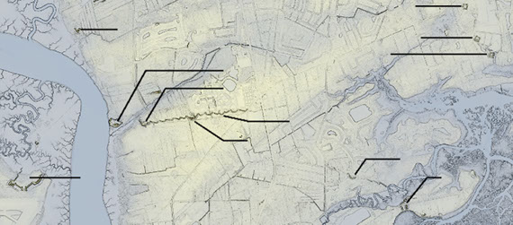 Aerial LiDAR view of extant James Island Earthworks